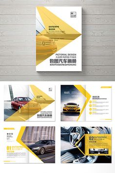 a brochure is shown with yellow triangles and cars in the background, as well as