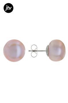 12-13mm Pink Cultured Freshwater Pearl Rhodium Over Sterling Silver Stud Earrings High Luster Silver Round Earrings, Sterling Silver Stud Earrings, Silver Stud Earrings, Sterling Silver Studs, Sterling Silver Earrings Studs, Silver Earrings Studs, Silver Studs, Fresh Water, Freshwater Pearls