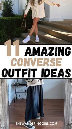 Thinking about what to wear with converse shoes or converse high tops? This post shows you 11 insanely cute outfits with converse. These include white converse outfits, black converse outfits, platform converse outfits, high top converse outfits, brown converse outfits, and more. Fall Outfit With Converse Shoes, Chuck And Pearls Outfit, High Tops With Dresses Outfit, White And Black Converse Outfit, How To Style Chuck Taylors, Converse And Trousers Outfit, Outfit Ideas Converse High Tops, Converse Outfits Women Over 40, Converse High Top Outfits Women