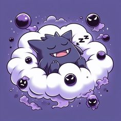 a cartoon cat sitting on top of a cloud