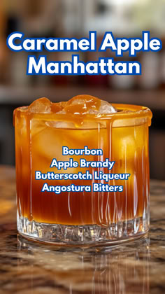 Caramel Apple Manhattan Butterscotch Alcohol Drinks, Cocktail Experience, Brandy Cocktails, Apple Cocktail, Manhattan Cocktail, Fall Cocktails Recipes, Cocktail Drinks Alcoholic, Fall Cocktail, Apple Brandy