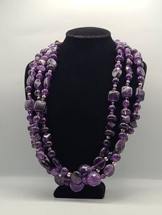 Silver Single Strand Amethyst Necklace, Silver Amethyst Single Strand Necklace, Elegant Amethyst Rondelle Necklaces, Silver Amethyst Necklace With Single Strand, Elegant Amethyst Rondelle Necklace, Elegant Purple Faceted Beads Gemstones, Formal Amethyst Gemstone Bead Necklace, Silver Amethyst Necklace With Polished Beads, Elegant Silver Faceted Beads Gemstones