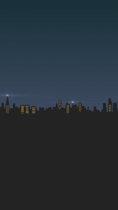 a city skyline at night with the moon in the sky and buildings on the horizon