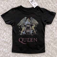 Brand New Queen Kids T-Shirt. It's All Black With Queen Logo On The Front. Size: 2t Materials: 50% Cotton, 50% Polyester Short Styles, Screen Printing Designs, Toddler Tees, Black Kids, Kid Tees, Kids Tshirts, Shirts Tops, Types Of Sleeves, Long Sleeve Shirts