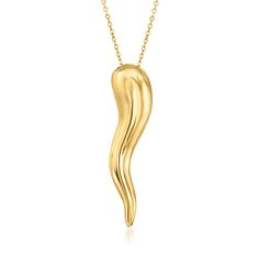 Ross-Simons - 14kt Yellow Gold Italian Horn Pendant Necklace. 18". Finely crafted in polished 14kt yellow gold, this stylish Italian horn pendant necklace is a cultural symbol of protection and good fortune. Suspends from a classic cable chain with a 2" extender. Made in Italy. Springring clasp, 14kt yellow gold Italian horn pendant necklace. Horn Pendant Necklace, Symbol Of Protection, Italian Horn, Horn Pendant, Good Fortune, Cable Chain, Horn, Fine Jewelry, Jewelry Necklaces