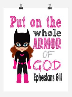 Inspirational wall art is perfect for hanging your playroom or child's room to teach them and remind us to live in a positive way. Great as a gift or nursery art as well. Ephesians 6:11 - Put on the whole Armor of God. All of our prints are printed by a professional printer. They are NOT FRAMED. They will fit any standard size frame. Please note that colors may vary slightly from what you see on your screen, as monitors reflect all colors differently. Items are shipped in durable mailers. For a Superhero Vbs, The Whole Armor Of God, Whole Armor Of God, Christian Nursery Decor, Ephesians 6 11, Christian Nursery, Christian Graphics, Nursery Decor Prints, Bible Verses For Kids