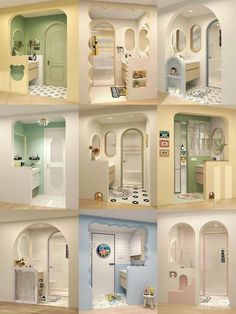 the inside of a doll house with all its rooms and bathrooms in each one room