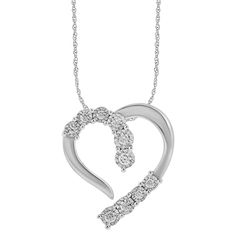 You'll shine with this 10kt white gold 1/4 carat diamond heart pendant necklace. You'll shine with this 10kt white gold 1/4 carat diamond heart pendant necklace. Pendant size: length- 20.36 mm, width- 18 mm Chain length: 18 in. Chain type: rope Clasp: spring ring Metal: 10k white gold Plating: rhodium Finish: polished Packaging: boxedDIAMOND DETAILS Total weight: 1/4 ct. Color grade: H,I Clarity: 12,13 Shape: round Setting: nick Diamond weights are approximate. Diamond Total Weights may vary between .01 and .13 ct. Some diamonds consist of fewer than 17 facets. Image(s) may be enlarged to show detail. Size: 18". Gender: female. Age Group: adult. Anniversary Open Heart Diamond Necklace With Single Cut Diamonds, Anniversary Open Heart Diamond Necklace, White Diamond Open Heart Necklace For Anniversary, White Open Heart Diamond Necklace For Anniversary, White Diamond Heart Pendant Necklace For Anniversary, Brilliant Cut White Diamond Open Heart Necklace, White Heart Pendant Diamond Necklace For Anniversary, Anniversary Silver Heart Necklace With Single Cut Diamonds, Classic Diamond Heart Pendant Necklace For Anniversary