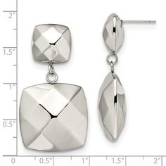 Introducing our stunning Stainless Steel Polished Hollow Squares Post Dangle Earrings, the perfect accessory to elevate any outfit. These sophisticated earrings are constructed with high-quality stainless steel, ensuring durability and long-lasting shine.Each earring features a polished hollow square design that adds a modern touch to your look. The average weight of these earrings is 4.03 grams, making them lightweight and comfortable to wear all day long. The length of each earring is 43mm, wh Medical Jewelry, School Jewelry, Stainless Steel Polish, White Earrings, Stainless Steel Earrings, Beaded Stretch Bracelet, Fine Jewellery Earrings, Steel Jewelry, Stainless Steel Jewelry