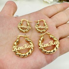 --Custom Kids Name Earrings,Mini Hoop Earrings,Gold Name Earrings,Small Gold Hoops,Minimalist Earrings,Personalized Gifts,Kids Baby Jewelry ❤️ Made and shipped from the USA ❤️ NO FADE / NONTARNISH / WATERPROOF ❤️ High-quality materials and attention to detail ❤️Color: Silver, Gold, Rose Gold ❤️ Our Process time is about 5 - 10 business days upon ordering.         The Transportation time is 4-7 Days. Every item we make is custom-made from the heart and well worth the wait. ❤️ You will receive an Trendy Personalized Earrings For Birthday, Metal Earrings For Birthday, Metal Earrings For Birthday With Pierced Ears, Metal Earrings For Pierced Ears Birthday, Personalized Metal Earrings For Birthday, Custom Name Small Hoop Earrings As Gift, Handmade Hoop Earrings For Birthday, Personalized Small Hoop Earrings As Gift, Name Earrings