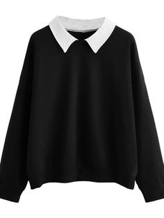 Sweatshirt With Collared Shirt Outfit, Plus Size Sweatshirts, Black Long Sleeve Sweater, Clueless Outfits, Fall Plus Size, White Collared Shirt, Future Clothes, Mens Casual Dress Outfits