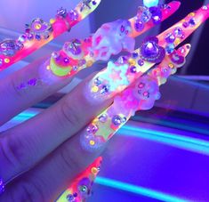 Kandi Nails, Decoden Nails, Decora Nails, Gyaru Nails, Happy Clown, Gyaru Hair, Kawaii Nail Art, Junk Nails, Cross Nails