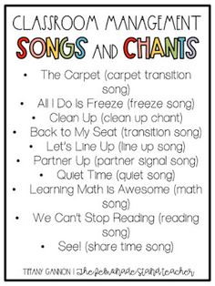 the classroom management song and chart for children's music lessons, with instructions on how to use it