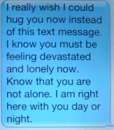 a text message written to someone on their cell phone that reads, i really wish i could hug you now instead of this text message