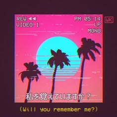 an old school video game with palm trees and the sun in the background that says, will you remember me?