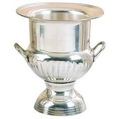 a silver cup with handles on it