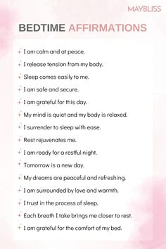 Transform your bedtime routine with our empowering Bedtime Affirmations! Dive into a world of positivity and self-love with these comforting words. Experience deeper sleep and wake up refreshed. Start your journey to a peaceful mind tonight. Wake Up Affirmations, Comforting Affirmations, Bedtime Quotes, Night Affirmations, Bedtime Affirmations, Beautiful Affirmations, Affirmations Confidence, Comforting Words, Peaceful Mind