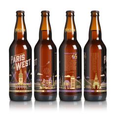 three bottles of alencia gold beer, one with an image of the city