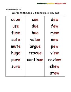 words with long u and e are shown in this worksheet for the word list