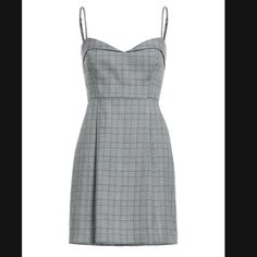 Brand New With Tags Sleeveless Spaghetti Strap Grey Plaid Dress Lined Sundress With Spaghetti Straps, Fitted Cami Sundress With Adjustable Straps, Plaid Spaghetti Strap Dress, Grey Plaid Dress, Check Dress, Grey Plaid, Spaghetti Strap Dress, Plaid Dress, Clothing Dresses