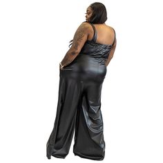 This black, sleeveless vegan leather jumpsuit is flirty, sexy, and all that! Looks great both belted and loose. Featured belt sold separately. Leather Jumpsuit, Jumpsuit Black, Black Sleeveless, Black Jumpsuit, Pants Set, Looks Great, Vegan Leather, Two Piece Pant Set, Leather Pants