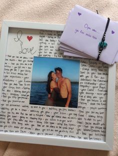 a photo frame with a couple's love message on it