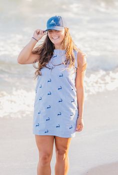 The perfect summer dress! Blue and white striped seersucker with embroidered navy Cape Cods. Hook closure and fully lined. If you are in-between sizing or for a looser fit please size up. XSmall 0-2, Small 2-4, M/ 4-6 Large 8-10, XLarge 12-14 Free returns or exchanges accepted within 30 days. Cape Cod Summer, Embroidered Cape, Summer Shift Dress, Womens Shift Dresses, Classic Preppy, Cape Cod, Main Street, Dress Blue, Perfect Summer