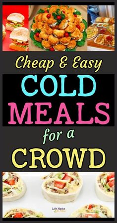 the cover of cheap and easy cold meals for a crowd, with text overlay