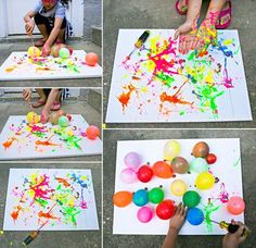 the process of painting eggs with watercolors is shown in four different stages, including one being painted