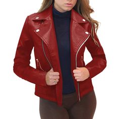 Red Leather Moto Jacket for Women’s
This red leather motorcycle jacket for women is an excellent choice for everyday wear or a dressy romantic getaway. This classic motorcycle jacket has been a staple of motorcycle jackets for decades. If you are in the market for a new jacket this year, then you should seriously consider buying this red leather moto jacket for women. It's tough to beat the looks of this genuine leather jacket, especially when you have the added benefit of it being waterproof and machine washable. But sometimes, women need a little more help to get to that perfect jacket that will complete their wardrobe. If that is the case, this leather moto jacket may be just what you are looking for.

This real leather zip-up jacket brings a touch of edgy allure to your outerwear wardr Red Fitted Biker Jacket For Fall, Fitted Red Biker Jacket, Red Biker Outerwear For Fall, Red Moto Outerwear With Zipper Closure, Fall Red Leather Jacket With Zipper Closure, Red Moto Outerwear For Winter, Red Moto Outerwear, Red Biker Jacket With Zipper For Fall, Red Biker Jacket With Zipper Closure For Fall