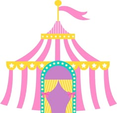 a pink and yellow circus tent with stars on it