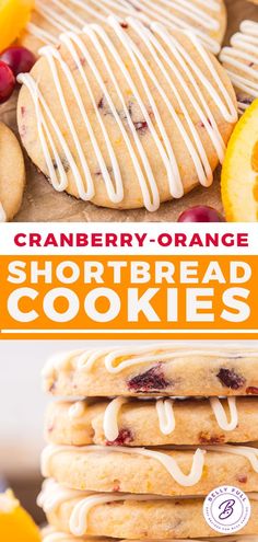 cranberry orange shortbread cookies with white icing