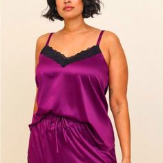 New With Tags Sold Out At Torrid Torrid Sleep Cami - Lace Trim Tank - Dream Satin Soft - Violet - Plus Size *Dream Satin Woven Fabric: A Soft, Stretchy Satin That's Smooth And Cool Against Your Skin. - V Neck. - Sleeveless. - Camisole Profile. - Measures 30" From Shoulder (Size 2). - Lace Trim Detail. - 92% Polyester, 8% Spandex. - Machine Wash Cold. Tumble Dry Low. New To Poshmark? ** Use Offer Code "Curvyfashion4u" For $10 Off Your First Purchase. (Details From Torrid) 19621865/Qe Purple V-neck Camisole For Loungewear, Purple Cami Tops For Loungewear, Purple Camisole Top For Loungewear, Purple Sleeveless Sleep Camisole, Purple Sleeveless Camisole For Sleep, Purple Sleeveless Camisole For Loungewear, Torrid Lingerie, Red Lace Babydoll, Pajama Dress