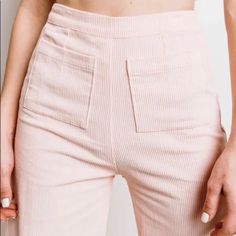 Faithfull The Brand Tove Flare Corduroy Pants In Plain Pale Pink.....Size Aus 8 Or Us 4 Or S. Soft 100% Cotton Corduroy. High Waisted. Back Zipper Closure. Front Patch Pockets. Cropped Wide Legs With Flared Hem. Very Flattering And Comfortable. Waist Across 12.75". Front Rise 12.25". Inseam 27.5". Leg Opening 13" Across. New With Tag. 3 Corduroy Long Pants With Pockets, Corduroy Bottoms With Pockets, Wide Leg Corduroy Bottoms With Side Pockets, Spring Straight Corduroy Pants, Spring Corduroy Straight Pants, Spring Corduroy Bottoms With Elastic Waistband, Corduroy High-waisted Pants With Pockets, Trendy Corduroy Pants For Spring, Trendy Corduroy Bottoms With Pockets