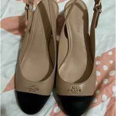 Brand New Heels! Still In Box Coach Beige Heels For Formal Occasions, Coach Brown Heels With Branded Insole, Chic Beige Coach Heels, Coach Brown Pointed Toe Heels, Coach Brown Almond Toe Heels, New Heels, Color Block Heels, Coach Shoes, Shoes Women Heels