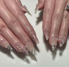 Cybersigilism Nail Art, Siren Core Nails, Aespacore Nails, 3d Jellyfish Nails, Chrome Y2k Nails + Charms, Pretty Gel Nails, Really Cute Nails, Manicure Y Pedicure, Chic Nails