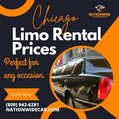 an advertisement for the chicago limo rentals and car rental company, which is now open