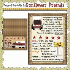 a poster with the words sunflower friends written on it and an image of a fire truck