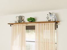 Curtain Rod Holder Brackets With Reclaimed Shelf and Rod Unit, Shelf and Curtain Hook, Drapery Hardware, Curtain Rod and Finial - Etsy Wood Curtain Rod Ideas, Shelf With Curtain Rod, Window Shelf Curtain Rod Combo, Shelf With Curtain, Shelf Curtain Rod, Shelf Bracket Curtain Rod, Over Bed Shelf, Farmhouse Curtain Rod With Shelf, Shelf Curtain