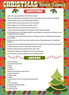 a christmas trivia game is shown with the words, questions and an ornament