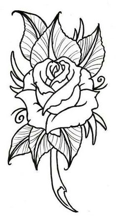 a drawing of a rose with leaves on it