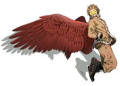 an anime character with large red wings on his back