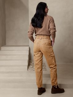 Woven with a beautiful suede-like surface, this sumptuous cotton moleskin cargo pant is luxurious with a vintage-inspired high waist and cargo pockets for storing treasured finds.  HIGH-RISE STRAIGHT FIT: Cut slim through the hip and thigh, with a st Brown Fall Cargo Pants With Belt Loops, Fall Utility High-waisted Cargo Pants, Fall Brown Cargo Jeans With Belt Loops, Fall Utility Cargo Jeans With Belt Loops, Fall Utility Cargo Jeans With Tapered Leg, Fall Utility Tapered Leg Cargo Jeans, Fall Utility High Waist Cargo Pants, Fall Tapered Leg Cargo Jeans With Belt Loops, Fall High Waist Utility Cargo Pants