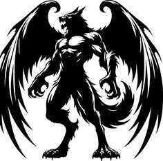 a black and white illustration of a demon