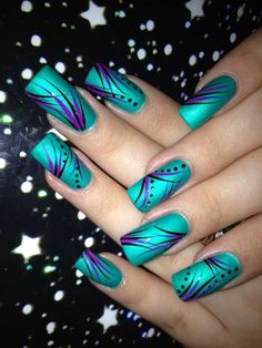 Pretty Nail Designs Acrylics, Teal Nail Designs, Cotton Candy Nails, Teal Nails, Fingernail Designs, Purple Nail, Her Nails, Pretty Nail Designs, Fall Acrylic Nails