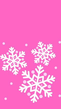 three snowflakes on a pink background with white polka dotes and dots in the foreground