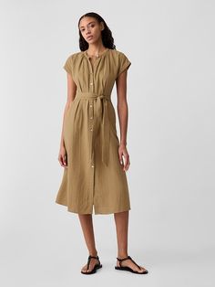 Casual Belted Dress With Buttons For Summer, Casual Summer Belted Dress With Buttons, Casual Midi Length Belted Dress With Buttons, Casual Belted Midi Dress With Buttons, Casual Belted Dress For Daywear, Casual Crinkle Texture Dress For Daywear, Casual Summer Belted Dress With Belted Cuffs, Casual Belted Dress With Tie Waist For Daywear, Casual Belted Midi Dress For Daywear