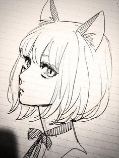 a drawing of a girl with cat ears on her head, looking to the side