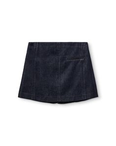 The Enya Mini Skirt in Dark Denim by The Garment is a wrap front mini skirt crafted from a dark denim with two pockets and button detail. 100% Organic Cotton #20587