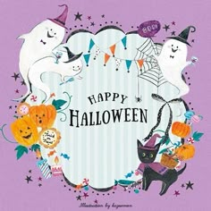 a happy halloween card with cats and ghostes